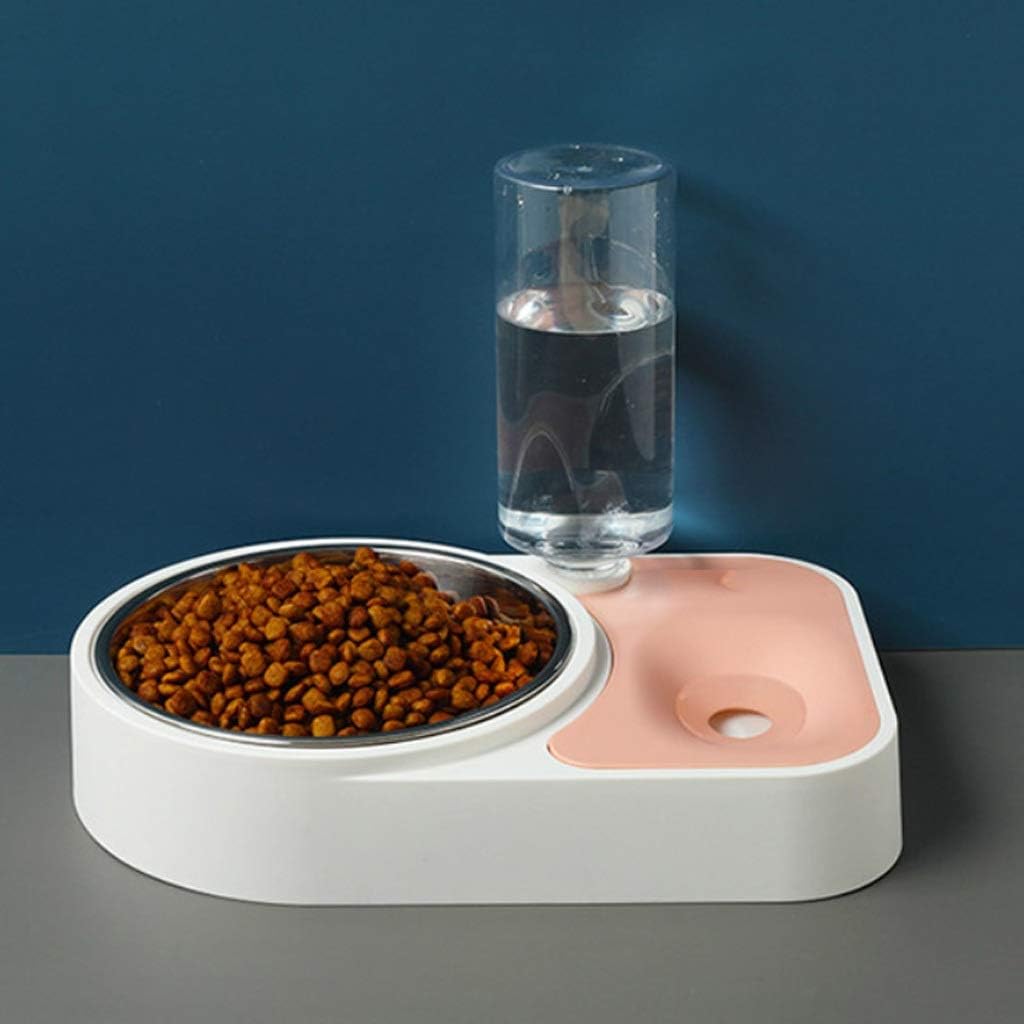 Pet Double Bowl Food Bowl Automatic Drinking, Pink Design Pet Double Bowl, Easy to Use