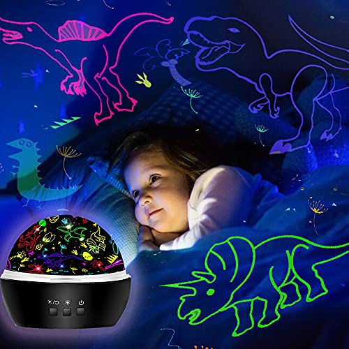 Hongid Night Light For Kids,Dinosaur Night Light Projector For Kids Toddler Boys,2 In 1 Toys For 3-8 Year Old Boys,Chirstmas Xmax Birthday Gifts For Children,Baby Toys Stocking Stuffer-Light Black #TOP3