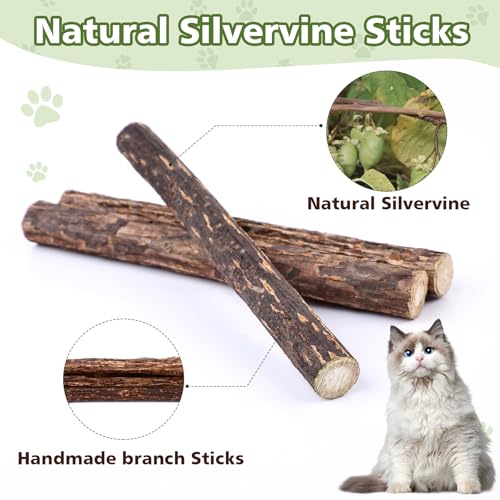 image for WOUSEDO 6 Pack Silvervine Sticks Cat Toy, Natural Chew Stick for Denta