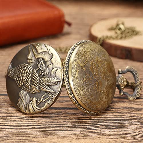 CNBPIC Eagle Display Quartzo Pocket Watch Bronze Colar Corrente Pocket Clock