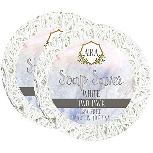 Aira Soap Saver - Dish & Holder Accessory - BPA Free Shower & Bath Holder - Drains Water, Circulates Air, Extends Soap Life - Fits All Dish Sets - Round White - 2 Pack
