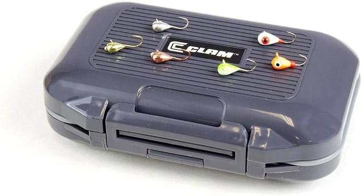 Clam Drop Jig Kit with Jig Box – Tungsten Ice Fishing Jigs, Flat Tie Eyes & Vertical Profile for Crappie & Panfish