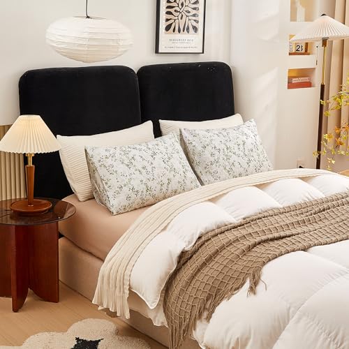 Image of ECOCOTT Pillowcase King Size Set of 2, Mini Green Leaves Pattern Printed Floral Pillow Cases - Soft and Breathable 100% Cotton Pillow Covers with Envelope Closure (King, 20 inchx36 inch)