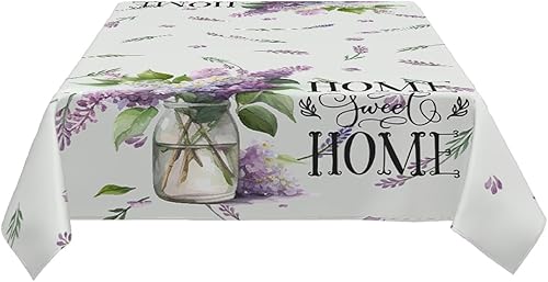 Miniatura 4 de Mantel rectangular decorativo con hojas de lavanda moradas para el hogar, mantel para comedor, barbacoa, picnic, mesa auxiliar, 52 x 70 pulgadas