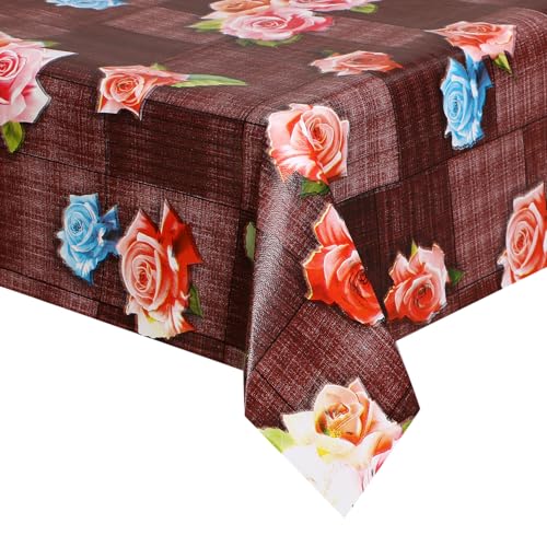 Image of Dakshya Industirs PVC Waterproof Table Cover 36x54 Inch Floral Printed Center Table Cover Washable Plastic Table Sheet Oilproof Dining Table Cover for Coffee Table Living Room Home (Floral Aura)