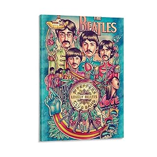 FANFF Poster décoratif sur toile Motif Beatles Sgt Peppers 60 x 90 cm - Les Beatles, Paul McCartney, John Lennon, RIngo Starr, George Harrison
