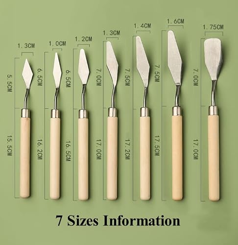 Palette Knife Set, 7 PCS Stainless Steel Painting Knives with Wood Handles for Acrylic Painting, Oil Painting, Canvas Texturing, Mixing, Impasto, Art Supplies for Artists, Beginners, Students, Studio