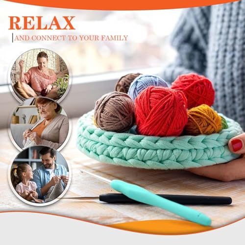 Image of THE WOOLY WONDERS Crochet Hooks Set, 41 Pcs Full Size, Ergonomic Soft Grip Rubber Handles, Crochet Kits for Beginners Adults, Sister Gift, Arthritic Hands, Large Crochet Needle with Blue Case