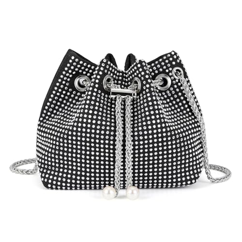 Ayliss Women Crossbody Clutch Purses Sparkly Evening Bags Drawstring Glitter Pearl Crossbody Handbag Party Prom Wedding