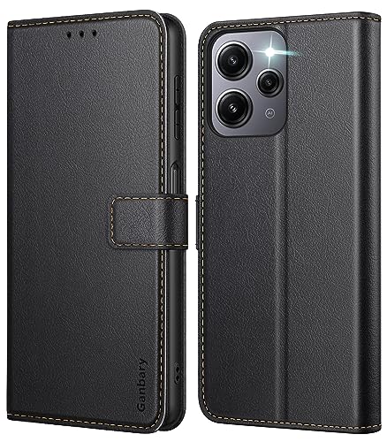 Ganbary Funda Compatible Con Xiaomi Redmi 12 4G (No Para Redmi Note 12 4G), Tapa Libro Móvil PU Cuero [Protección Completa] [Ranura Tarjeta] [Función Soporte], Negro