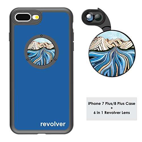Ztylus Designer Revolver M Series Camera Kit: 6 in 1 Lens with Case for iPhone 7 Plus / 8 Plus - 2X Telephoto Lens, Macro, Super Macro Lens, Wide Angle Lens (Glacial River Blue)