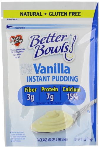 Better Bowls Vanilla NATURAL Instant Pudding, Heart Healthy, Gluten-free, Good source of fiber, protein & calcium, (4.1 oz Pouches) Pack of 7