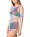 iHeartRaves Tie Dye Mesh Top Women Oversized Sheer Tee Shirt for Raves and Music Festivals (Rainbow, X-Large)