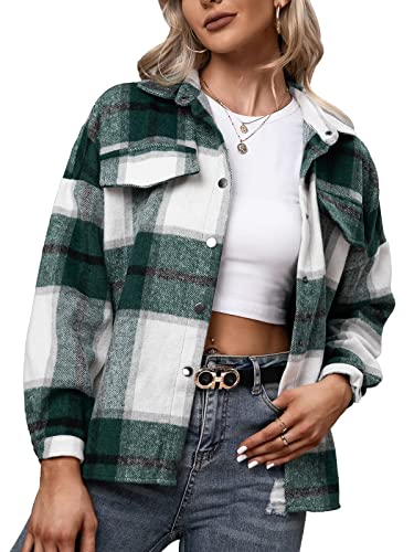 Century Star Plaid Shirts for Women Shacket Jacket Womens Button Down Shackets Long Sleeve Lapel Oversized Coats3