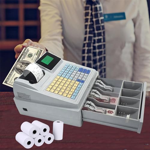 Caja registradora para pequeñas empresas con escáner, máquina registradora electrónica con 6 rollos de papel de impresión de 57mm, interfaz USB,copia de seguridad de datos,impresión de informes