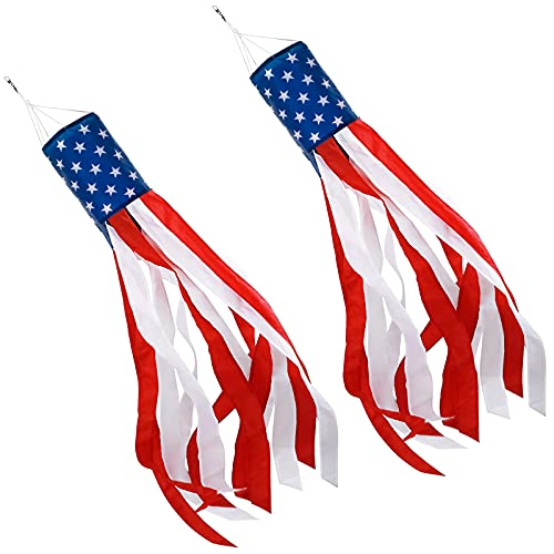 4th of July Decor Set of 2 American Flag Windsock 60 Inch Yard/Garden Clearance Outdoor Decorations Hanging Wind Socks Hanging with Embroidered Stars Stripes Fourth of July USA Patriotic Decoration
