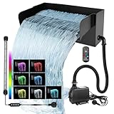Kit de filtre cascade de bassin avec pompe de 45 W 3000 l/h, cascade de jardin en acier inoxydable de 30 cm avec lumière LED colorée, idéal pour piscine, terrasse, ruisseau et décoration de jardin