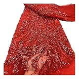 5 yardas de mimbre con patrón vid, tela encaje lentejuelas, tubo cuentas, malla bordada for vestido novia DIY(Red)