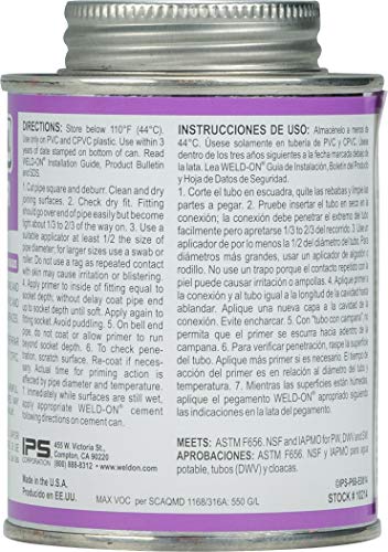 Weld-ON IPS 10214 Purple P-68 Primer for PVC and CPVC Pipes, Non-Bodied, Fast Acting Primer, 1/2 Pint with Applicator Cap - Thumbnail 2