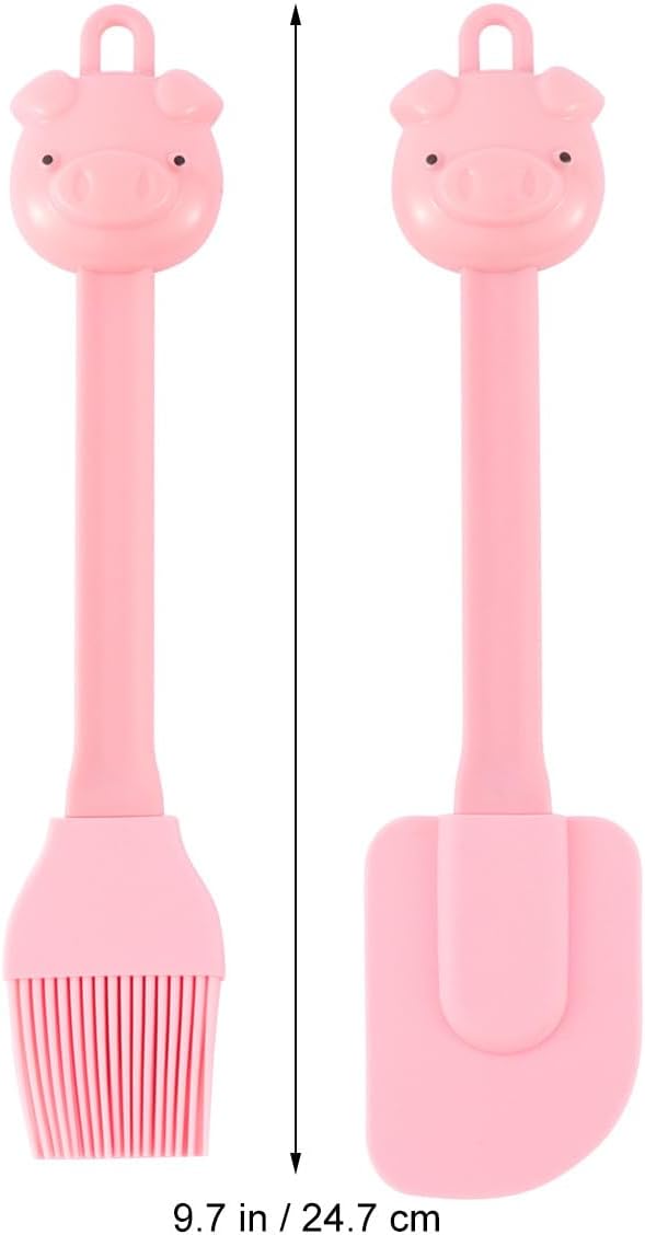 PRETYZOOM Cartoon Pig Shape Silicone Kids Baking Scraper Brush Lightweight Kitchen Tool with Hanging Hole for Easy Cleaning and Storage