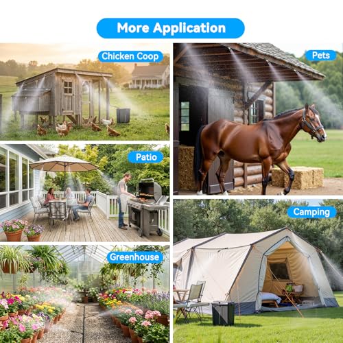 Ausic Portable Misting System, Outdoor Water Misters for Outside Patio Umbrella Cooling with Rechargeable Water Pump (Consecutive 8Hrs), 9L Bucket, 26FT Hose, for Tailgating, Camping, Canopy, Sport by Ausic - Image 7