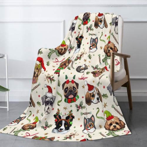 Cute Christmas Dog Head Fuzzy Throw Blanket for...