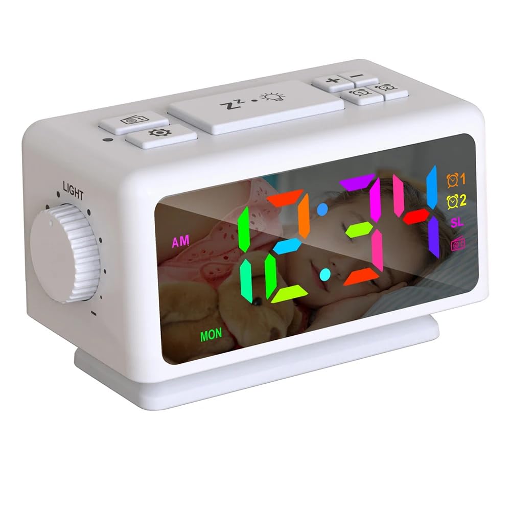 DollaTek RGB Sveglia Digitale Radio FM Sveglia con 2 Porte USB Timer Snooze (Bianco)