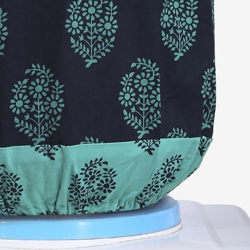 Image of Swayam 20 Litre Bottle Cover for Home & Office | Bottle Protector | Lace Closure at Bottom | Machine Washable | Environment Friendly | Digitally Printed | 44cm x 42cm x 32cm - Sea Green & Navy