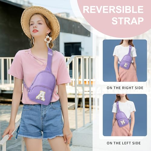 YOOLIFE Birthday Gifts for Girls Women, Personalized Initial Sling Bag for Teen Girls | Initial Monogram Fanny Packs Crossbody Bag Purse for Teen Girl Year Old Birthday Gifts (Purple A)