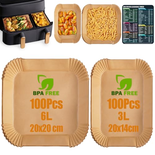 200 Piezas Papel para Freidora de Aire, Papel Horno para Freidora sin Aceite, Rectángulo de Desechable para Philips Airfryer 3000 Series/5000 Series, Cecotec DMS 5,5L/3,5L Air Fryer