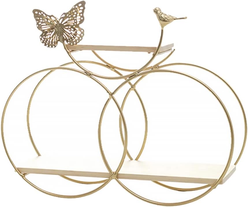 BESPORTBLE 1 Set Wrought Iron Wall Shelf Vintage Butterfly Floating Shelf Decorative Geometric Hanging Spice Rack for Bedroom Kitchen Bathroom Sofa Background Wall Decor Golden