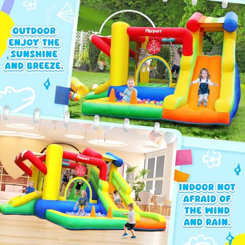 Miniatura 6 de Fbsport Castillo Hinchable Para Niños Con Doble Tobogán, Trampolín, Piscina De Bolas, Lanzamiento De Bolas, Muro De Escalada Y Canasta De Baloncesto, Para Jardín Interior Exterior, 322 305 208 Cm