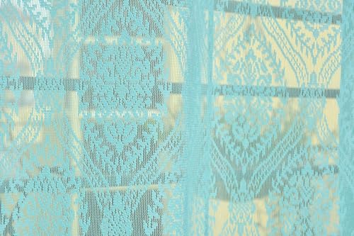 Image of Fabrilia Polyester Sheer Net Damask Design Semi Transparent Eyelet Long Door Curtains 9 feet Set of 2- Aqua Blue
