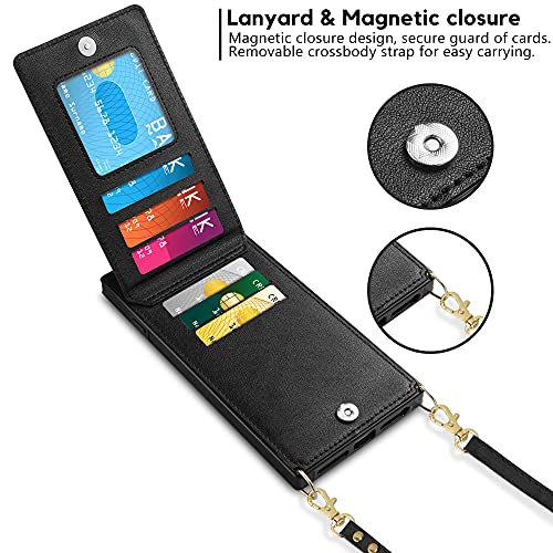 Vofolen For Iphone 7 Plus Case Wallet Card Holder Leather Pu Flip Cover Folio Lanyard Crossbody Strap Women Girl Magnetic Clasp Square Heavy Duty Protective For Iphone 6 Plus/7 Plus/8 Plus Black #TOP2