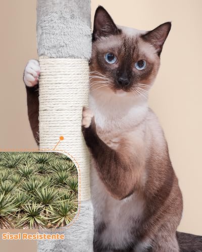Yaheetech Árbol rascador para Gatos Grandes Torre de Gatos de Altura 159 cm con Múltiples Plataformas Cueva Tela de Felpa Condominio Perchero Hamaca Gris Claro