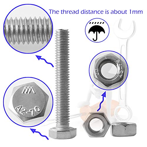 Image of newlng M3 M4 M5 M6 Bolts and Nuts Assortment Kit 320 PCS Metric 304 Stainless Steel Hex Head Cap Screws Bolts and Nuts Assortment Set Fasteners Bolts Kit with Combination Box for Home Fixation Repairs