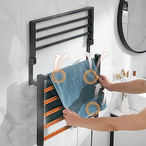 Sèche-serviette électrique mural programmable avec étagère rabattable 6 barres