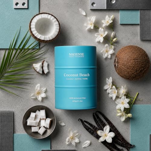 Image of M&SENSE Coconut Beach Scented Candles Beach Soy Candle, Summer Candle for Stress Relief Meditation Relaxing, Housewarming Gifts for Women Men, 11.3oz 70 Hour Long Burning