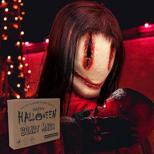 Selftek Scary Halloween Mask With Wigs, Horror Devil Demon Mask Stitching Woman Ghost Natural Latex Mask Creepy Scary Evil Mask For Masquerade Party Cosplay Props thumb #3