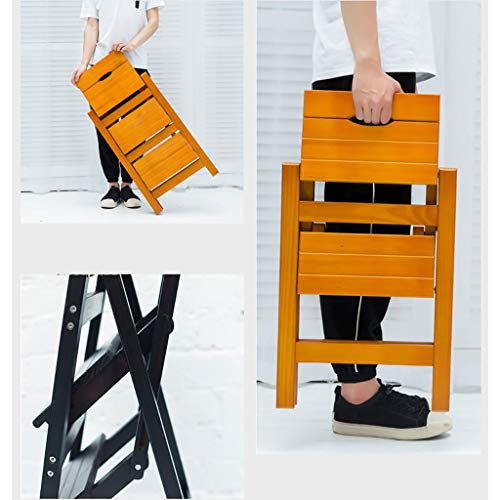 Escalera plegable de madera maciza interior y taburete de paso multifunción para el hogar 5