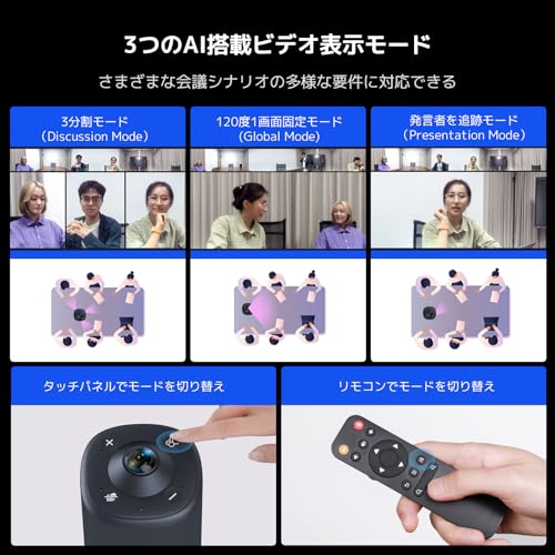 Nuroum 360 Pro ウェブカメラ web会議用 360°カメラ マイク スピーカー搭載 一体型 USBプラグ＆プレイ AIビデオモード 自動フォーカスズーム ノイズキャンセリング オールインワン ウェブカメラZoom/Teams/Google Meet対応 C50