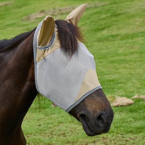 DEERFAMY Máscara de mosca para cavalos com malha elástica grande espaço para os olhos em cobertura t