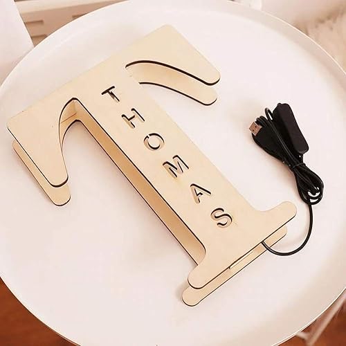 Vista 8 de VEELU luz de noche LED personalizable, letra de marquesina, grabado en madera, para pared, para dormitorio, Navidad, boda, el mejor regalo
