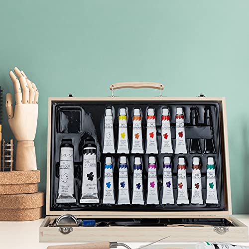 Maletín de pintura con 18 óleos de alta densidad set de artista Relaxdays con espátula de madera 3