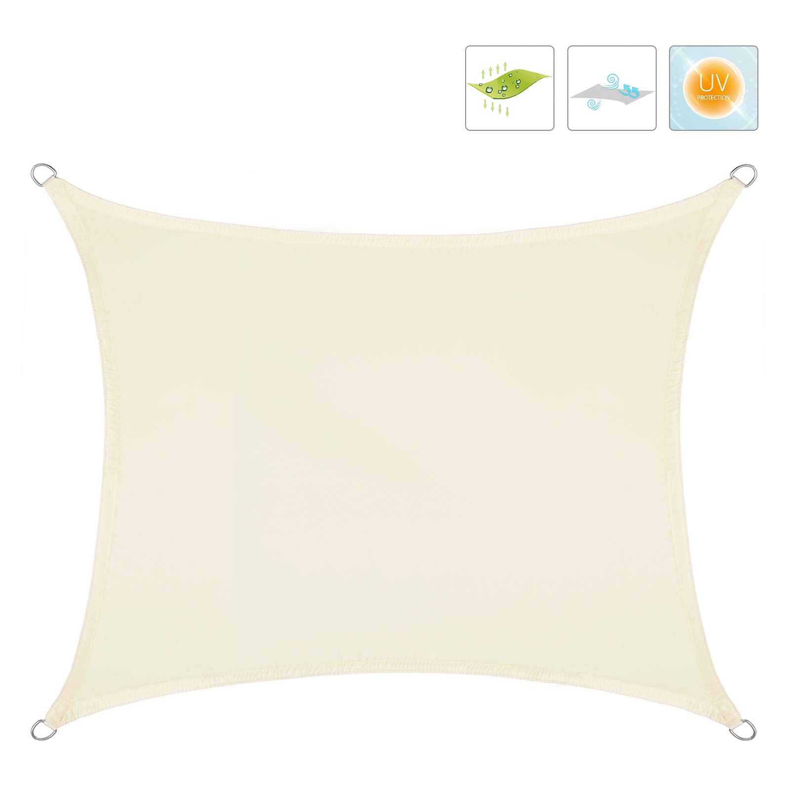 Tenda Parasole LARMNEE PES 3 x 4 m Vela Ombreggiante 93% UV Resistente all'Acqua 1000 mm Beige