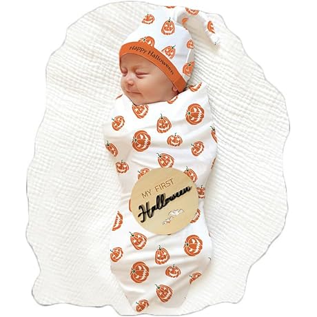 Adorably Cute, Pumpkin Swaddle Blanket and Hat Set