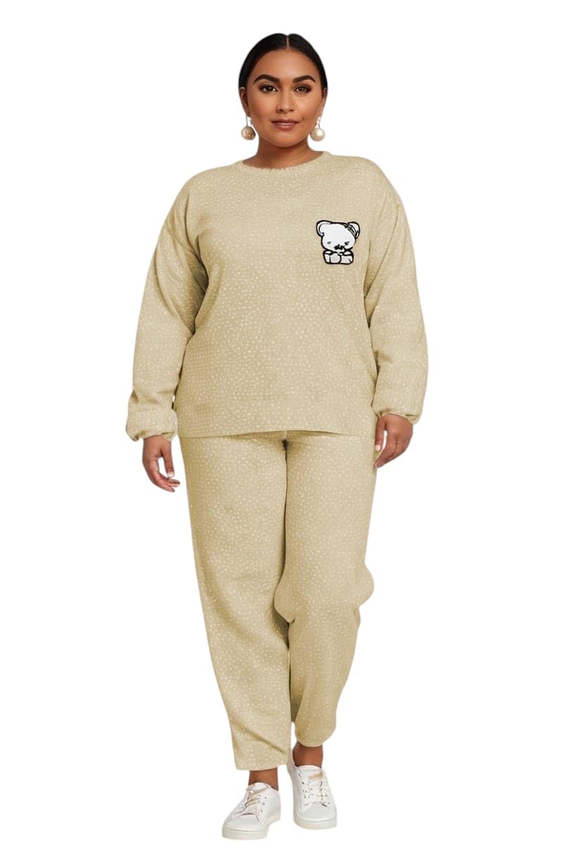 trusha dresses Women's Woolen Full Sleeve T-Shirt and Lower Set with Panda Patchwork & Bubble Embossed Design (Light Skeen, XXL)-picture-37