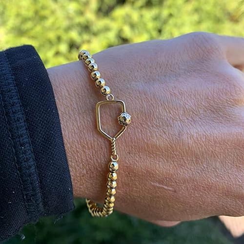 Pickleball Beaded Stretch Bracelet – Gold Tone Adjustable Sports Jewelry for Pickleball Fans and Players – 6.25 Inch3