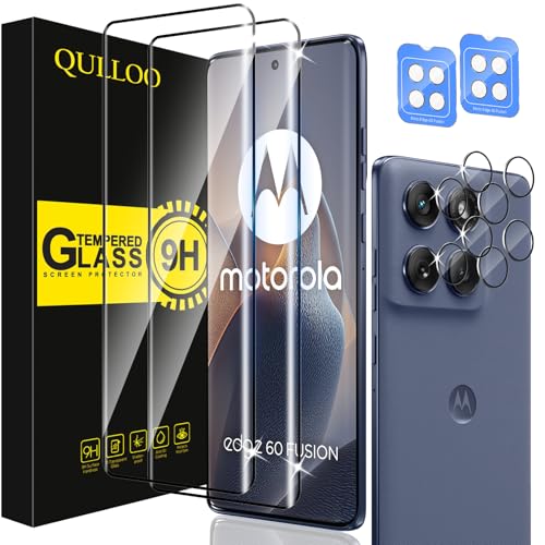 QULLOO Schutzfolie für Motorola Moto Edge 60 / Edge 60 Fusion für Panzerglas, 2 Stück Bildschirmschutzfolie mit 2 Stück Kameraschutz, 9H Festigkeit Gehärtetes Glas HD Klar Schutzglas Anti-Kratzen Folie