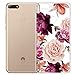 BAISRKE Huawei Y7 Prime 2018 Case,Honor 7C Case with Flowers Slim Shockproof Clear Floral Pattern Soft Flexible TPU Back Cove for Huawei Y7 Pro (2018) /Huawei Nova 2 Lite [Purple Pink]